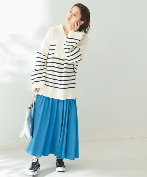 B:MING by BEAMS(ビーミングバイビームス)の「B:MING by BEAMS / 片畦 ハーフジップ ニット(ニット/セーター・レディース・グリーン/ホワイト×ネイビー/オフホワイト・FREE)」の11枚目の写真