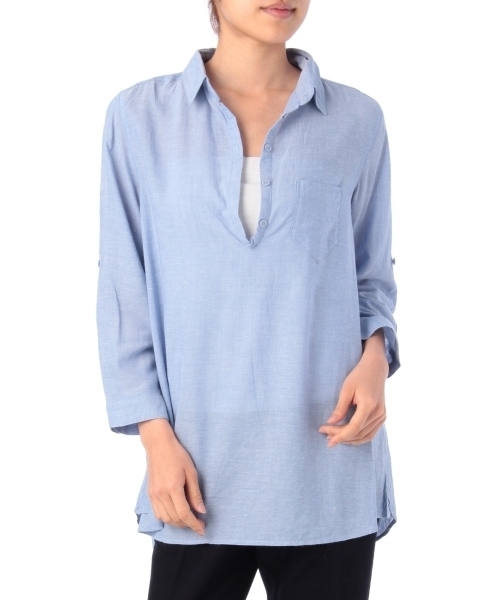 HusHusH（ハッシュアッシュ）の「混麻カウルネックシャツ（シャツ/ブラウス・レディース・ホワイト/ピンク/ブルー/ブルー系1/ブルー系2/ブルー系3・01/03/02）」の3枚目の写真