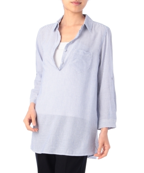 HusHusH（ハッシュアッシュ）の「混麻カウルネックシャツ（シャツ/ブラウス・レディース・ホワイト/ピンク/ブルー/ブルー系1/ブルー系2/ブルー系3・01/03/02）」の4枚目の写真