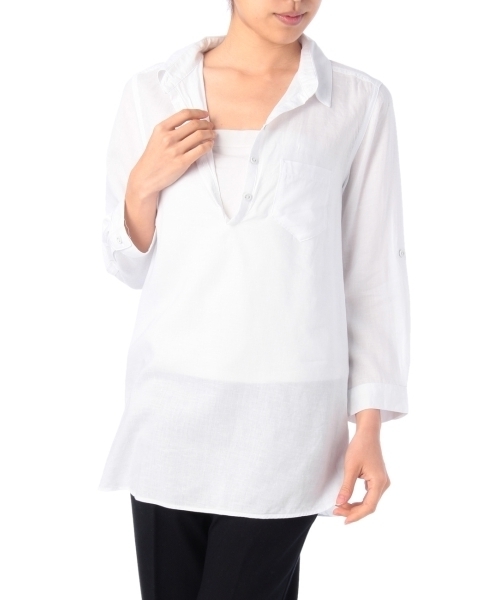 HusHusH（ハッシュアッシュ）の「混麻カウルネックシャツ（シャツ/ブラウス・レディース・ホワイト/ピンク/ブルー/ブルー系1/ブルー系2/ブルー系3・01/03/02）」の2枚目の写真