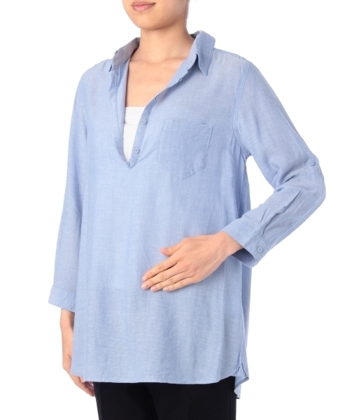 HusHusH（ハッシュアッシュ）の「混麻カウルネックシャツ（シャツ/ブラウス・レディース・ホワイト/ピンク/ブルー/ブルー系1/ブルー系2/ブルー系3・01/03/02）」の9枚目の写真