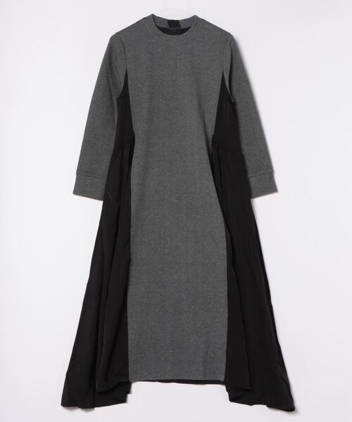 セール】バックフレアーアクセント異素材コンビワンピース