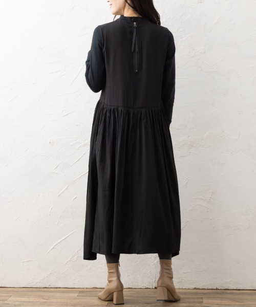 美品　レリアン　ワンピース　異素材　バックプリーツ　ネイビー　11号　七分袖 lxb-ed-094-7.jpg