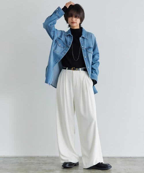 RASW（ラス）の「[RASW]ダブルタックドレープワイドパンツ（スラックス・レディース・ライトブルー/ブラック/ベージュ系その他/オフホワイト/ベージュ/ピンク・M/L/PM/TM/TL）」の15枚目の写真