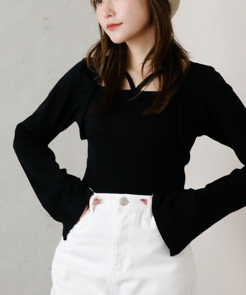 Per sist ence（パーシエンス）の「Per sist ence/パーシエンス　リブボレロ風トップス（Tシャツ/カットソー・レディース・ベージュ/ホワイト/ブラック/ダークグレー・FREE）」の2枚目の写真