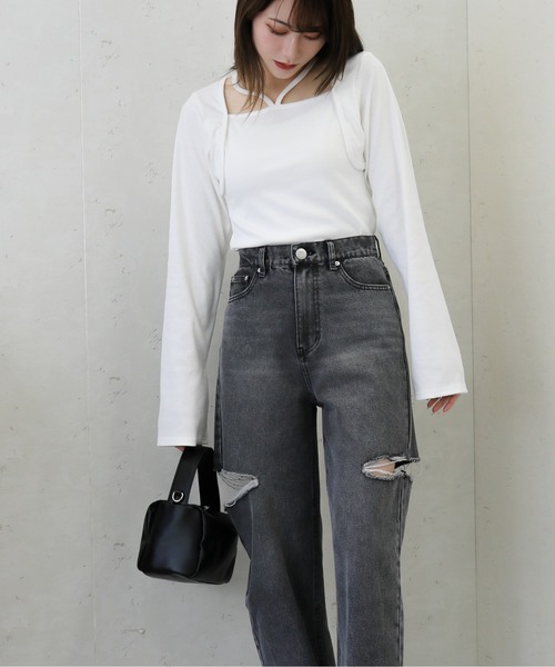 Per sist ence（パーシエンス）の「Per sist ence/パーシエンス　リブボレロ風トップス（Tシャツ/カットソー・レディース・ベージュ/ホワイト/ブラック/ダークグレー・FREE）」の7枚目の写真