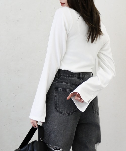 Per sist ence（パーシエンス）の「Per sist ence/パーシエンス　リブボレロ風トップス（Tシャツ/カットソー・レディース・ベージュ/ホワイト/ブラック/ダークグレー・FREE）」の8枚目の写真