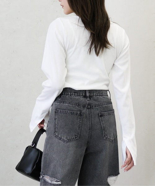 Per sist ence（パーシエンス）の「Per sist ence/パーシエンス　リブボレロ風トップス（Tシャツ/カットソー・レディース・ベージュ/ホワイト/ブラック/ダークグレー・FREE）」の9枚目の写真