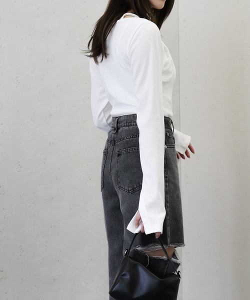 Per sist ence（パーシエンス）の「Per sist ence/パーシエンス　リブボレロ風トップス（Tシャツ/カットソー・レディース・ベージュ/ホワイト/ブラック/ダークグレー・FREE）」の10枚目の写真
