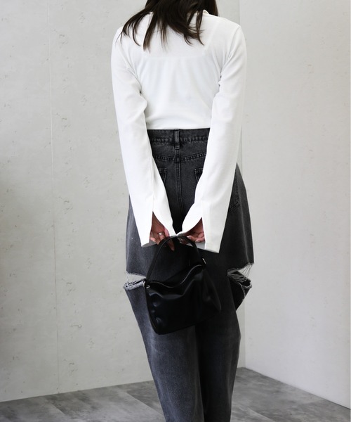 Per sist ence（パーシエンス）の「Per sist ence/パーシエンス　リブボレロ風トップス（Tシャツ/カットソー・レディース・ベージュ/ホワイト/ブラック/ダークグレー・FREE）」の11枚目の写真