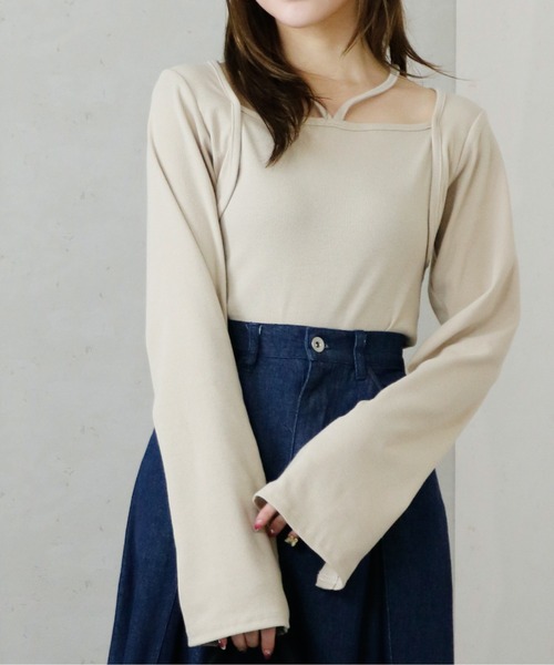 Per sist ence（パーシエンス）の「Per sist ence/パーシエンス　リブボレロ風トップス（Tシャツ/カットソー・レディース・ベージュ/ホワイト/ブラック/ダークグレー・FREE）」の15枚目の写真