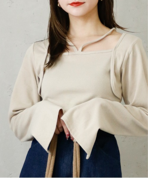 Per sist ence（パーシエンス）の「Per sist ence/パーシエンス　リブボレロ風トップス（Tシャツ/カットソー・レディース・ベージュ/ホワイト/ブラック/ダークグレー・FREE）」の19枚目の写真