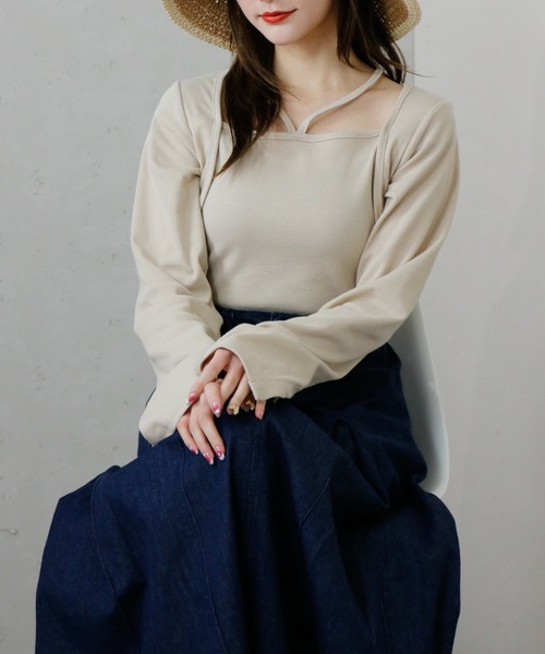 Per sist ence（パーシエンス）の「Per sist ence/パーシエンス　リブボレロ風トップス（Tシャツ/カットソー・レディース・ベージュ/ホワイト/ブラック/ダークグレー・FREE）」の20枚目の写真
