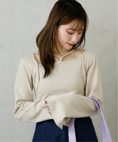 Per sist ence（パーシエンス）の「Per sist ence/パーシエンス　リブボレロ風トップス（Tシャツ/カットソー・レディース・ベージュ/ホワイト/ブラック/ダークグレー・FREE）」の21枚目の写真