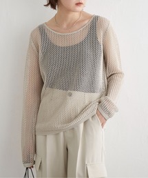 【2WAY】メッシュクルーネックニット