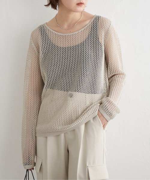 notch.(ノッチ)の「【2WAY】メッシュクルーネックニット(ニット/セーター・レディース・グレー/ブラック/ベージュ・M)」の3枚目の写真