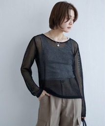 【2WAY】メッシュクルーネックニット