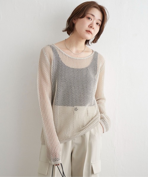 notch.(ノッチ)の「【2WAY】メッシュクルーネックニット(ニット/セーター・レディース・グレー/ブラック/ベージュ・M)」の11枚目の写真