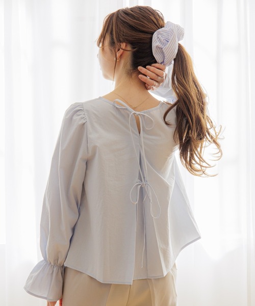 flower(フラワー)の「スプリンジーリボンブラウス(シャツ/ブラウス・レディース・ホワイト/ブルー・FREE)」の4枚目の写真