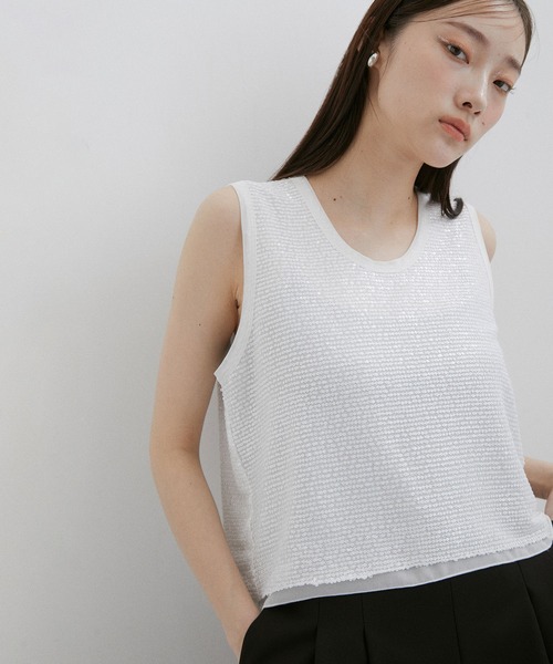 ADAM ET ROPE'(アダムエロペ)の「スパンコールタンク(タンクトップ・レディース・ブラック系その他/ホワイト・FREE)」の1枚目の写真