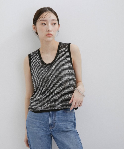 ADAM ET ROPE'(アダムエロペ)の「スパンコールタンク(タンクトップ・レディース・ブラック系その他/ホワイト・FREE)」の17枚目の写真