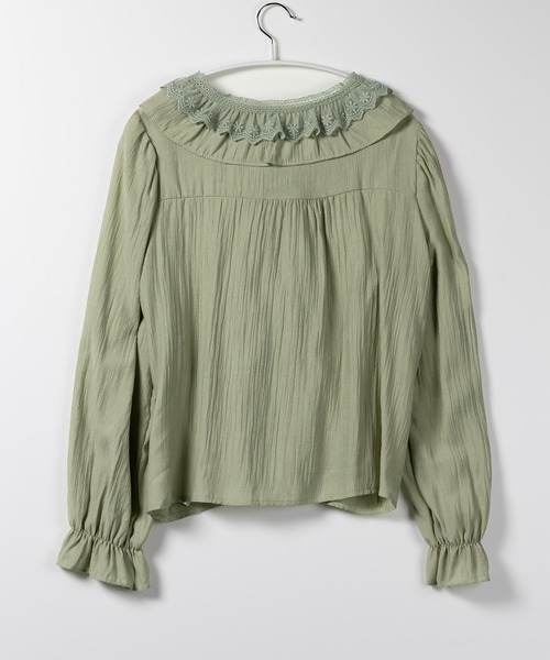新品ダブルフリルフラップブラウスミントグリーン緑レース清楚上品