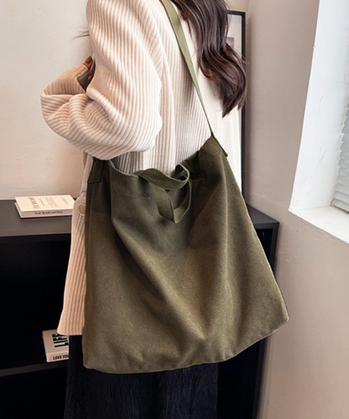 STYLEBLOCK（スタイルブロック）の「キャンバス2WAYショルダーバッグ（ショルダーバッグ・レディース・ブラック/カーキ/グレー/ダークブラウン/グリーン・FREE）」の4枚目の写真