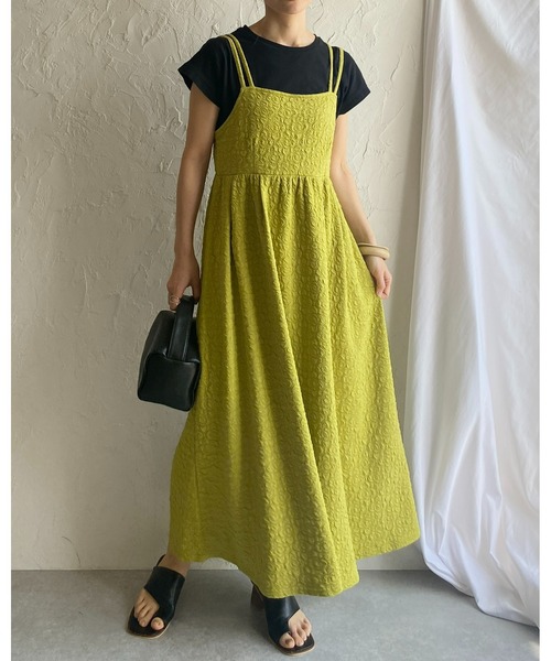 She's Closet(シーズクローゼット)の「Aラインボリュームフレアギャザーロング丈ふくれジャガードキャミワンピース(ワンピース・レディース・アイボリー/ブラック/グリーン・FREE)」の12枚目の写真