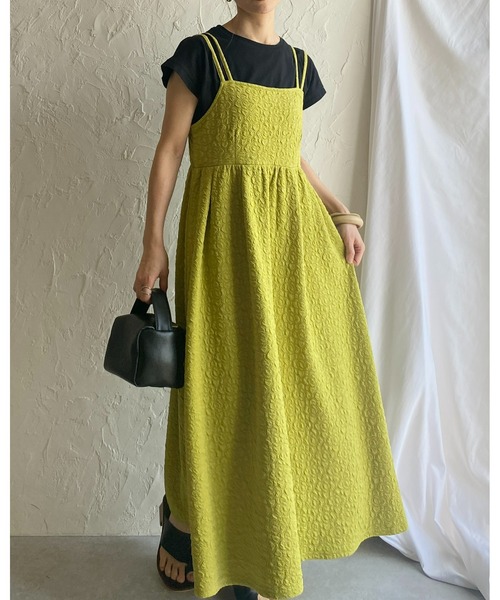 She's Closet(シーズクローゼット)の「Aラインボリュームフレアギャザーロング丈ふくれジャガードキャミワンピース(ワンピース・レディース・アイボリー/ブラック/グリーン・FREE)」の13枚目の写真