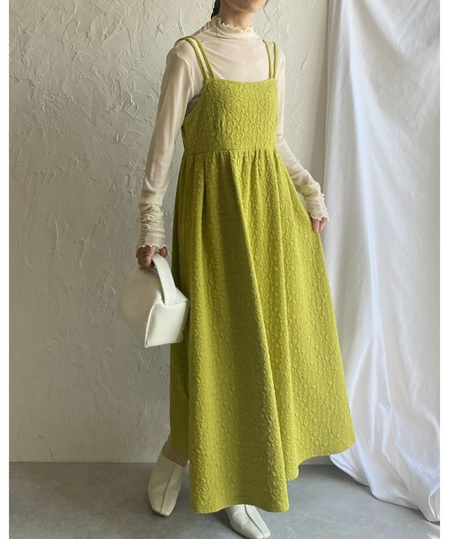 She's Closet(シーズクローゼット)の「Aラインボリュームフレアギャザーロング丈ふくれジャガードキャミワンピース(ワンピース・レディース・アイボリー/ブラック/グリーン・FREE)」の16枚目の写真