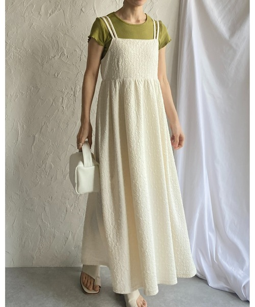 She's Closet(シーズクローゼット)の「Aラインボリュームフレアギャザーロング丈ふくれジャガードキャミワンピース(ワンピース・レディース・アイボリー/ブラック/グリーン・FREE)」の19枚目の写真