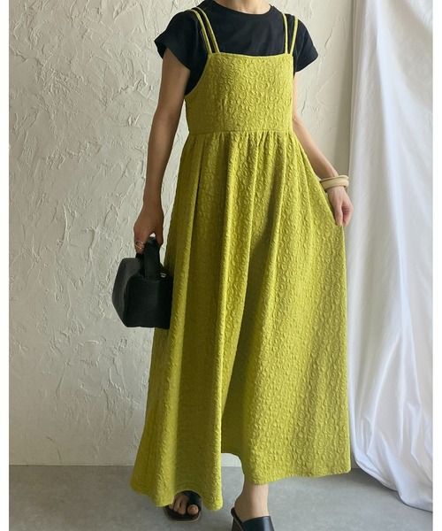 She's Closet(シーズクローゼット)の「Aラインボリュームフレアギャザーロング丈ふくれジャガードキャミワンピース(ワンピース・レディース・アイボリー/ブラック/グリーン・FREE)」の21枚目の写真
