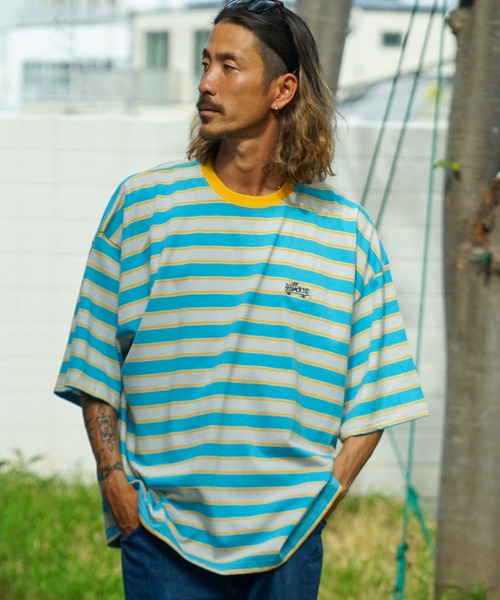 ELEMENT（エレメント）の「ELEMENT YOUTH（キッズサイズ） YT RINGER BORDER SS Ｔシャツ (130cm~160cm) 【2023年夏モデル】/エレメント半袖ボーダーTシャツ（Tシャツ/カットソー・キッズ・ホワイト/パープル/グレー・130/140/160/150）」の2枚目の写真