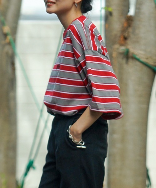 ELEMENT（エレメント）の「ELEMENT YOUTH（キッズサイズ） YT RINGER BORDER SS Ｔシャツ (130cm~160cm) 【2023年夏モデル】/エレメント半袖ボーダーTシャツ（Tシャツ/カットソー・キッズ・ホワイト/パープル/グレー・130/140/160/150）」の9枚目の写真