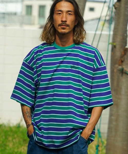 ELEMENT（エレメント）の「ELEMENT YOUTH（キッズサイズ） YT RINGER BORDER SS Ｔシャツ (130cm~160cm) 【2023年夏モデル】/エレメント半袖ボーダーTシャツ（Tシャツ/カットソー・キッズ・ホワイト/パープル/グレー・130/140/160/150）」の5枚目の写真