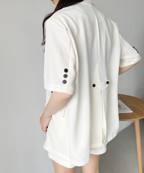 CLEA（クレア）の「【2点セット】半袖サマージャケット+ハーフパンツ セットアップ（セットアップ・レディース・ブラック/アイボリー/ピンク/グレー・FREE）」の6枚目の写真