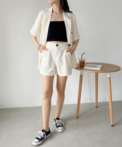 CLEA（クレア）の「【2点セット】半袖サマージャケット+ハーフパンツ セットアップ（セットアップ・レディース・ブラック/アイボリー/ピンク/グレー・FREE）」の21枚目の写真