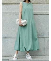 [SUMMER DRESS COLLECTION][低身長サイズ有]タフタバルーンノースリーブワンピース