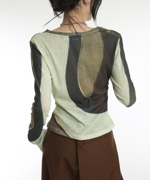 Sibra(シブラ)の「Uネック配色シアートップス(Tシャツ/カットソー・レディース・カーキ・M)」の9枚目の写真