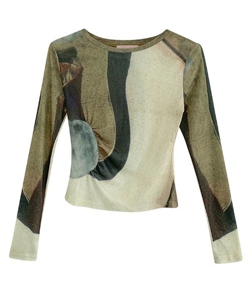 Sibra(シブラ)の「Uネック配色シアートップス(Tシャツ/カットソー・レディース・カーキ・M)」の13枚目の写真