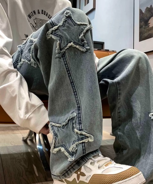 2wayゆったりパンツ☆スウェットパッチワークＸデニム☆ビックフレアパンツ￼ X-girl（エックスガール）の「PATCHWORK DENIM FLARE PANTS