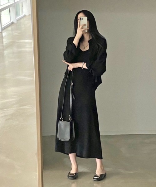 LADY LIKE(レディライク)の「シャツ付きキャミワンピース2点セット(ワンピース・レディース・ベージュ/ブラック・M)」の12枚目の写真