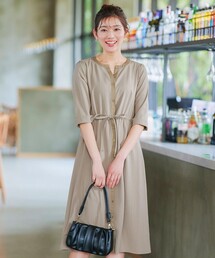 【新色追加・洗える】配色キーネックストライプワンピース