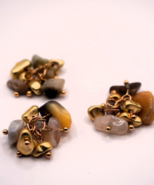 AOMOMO】大人可愛い パールと天然石 サージカルステンレス316L ピアス