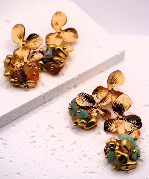 AOMOMO】大人可愛い パールと天然石 サージカルステンレス316L ピアス