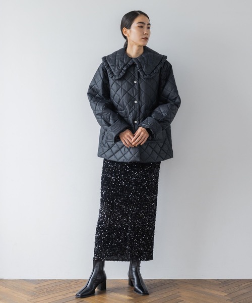 yuw（ユウ）の「フリルカラーキルティングジャケット 970758（ナイロン