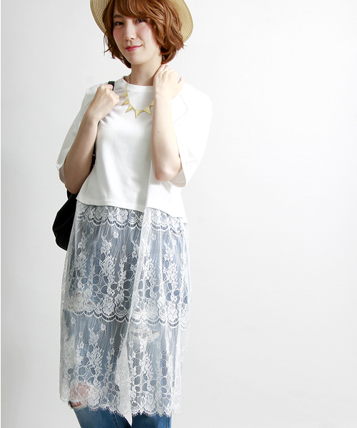 WEGO（ウィゴー）の「WEGO/レースレイヤードワンピース（ワンピース・レディース・ブラック/杢グレー/オフホワイト・FREE）」の2枚目の写真