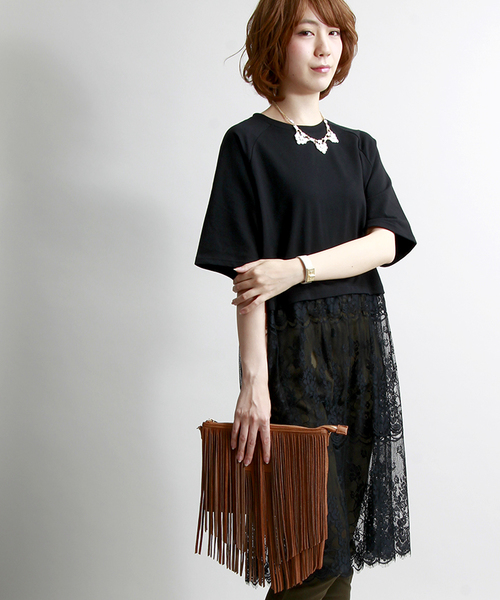 WEGO（ウィゴー）の「WEGO/レースレイヤードワンピース（ワンピース・レディース・ブラック/杢グレー/オフホワイト・FREE）」の3枚目の写真