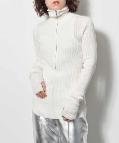 CITYSHOP(シティーショップ)の「ROUTINE ZIP UP SWEATER:ニット(ニット/セーター・レディース・ブラック/ホワイト/グリーン・FREE)」の2枚目の写真
