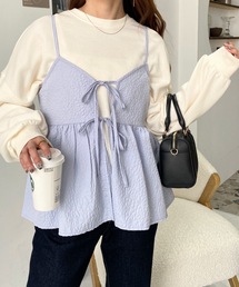 エンボスふくれフラワージャガードダブルリボンペプラムキャミビスチェ